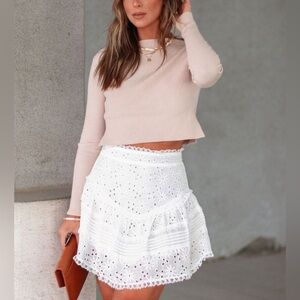 Best Day Ever Eyelet Tiered Mini Skirt - White - LARGE NWT